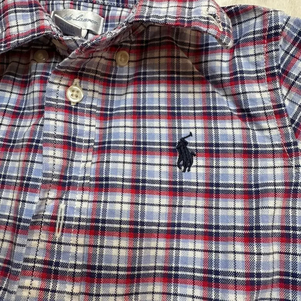 Ralph Lauren Plaid Button Down Shirt sz 18 M Red White Blue Plaid Preppy Classic